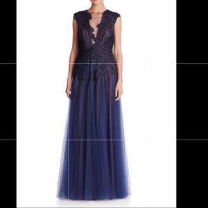 Tadashi Shoji Navy Blue Lace Maxi Dress